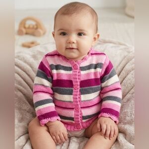 CHILDRENS PLACE Pink Scalloped Edge Button Up Cozy Knit Sweater - Size 6 to 9M